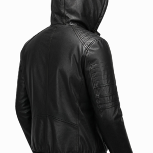 Men's Black Lambskin Removable Hooded Leather Jacket