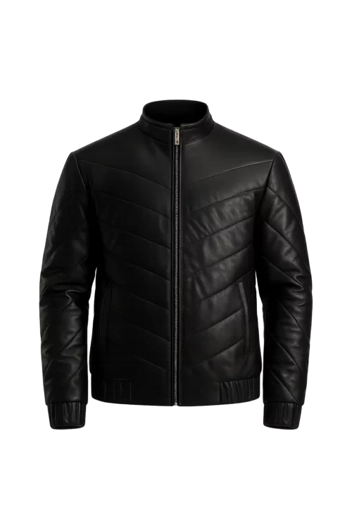 Men’s Black Puffer Leather Jacket