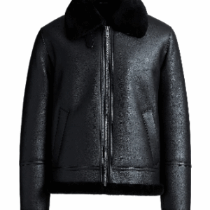 Mens Black Shearling Fur Bomber Jacket
