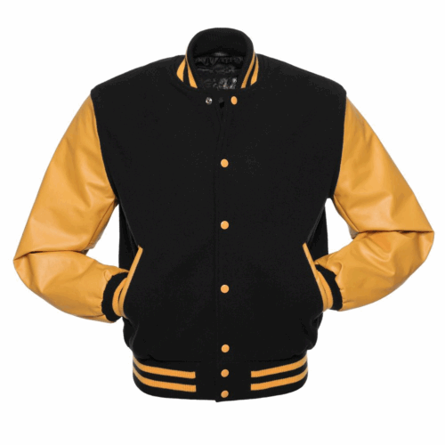 Men's Black Wool Gold Sleeves Varsity Jacket