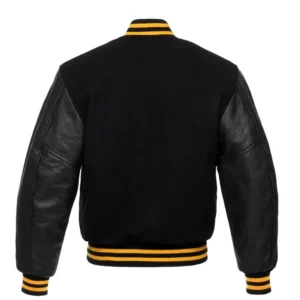 Unisex Black Wool Leather Sleeves Varsity Jacket