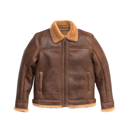 Men's Brown Shearling Leather Bomber Jacket