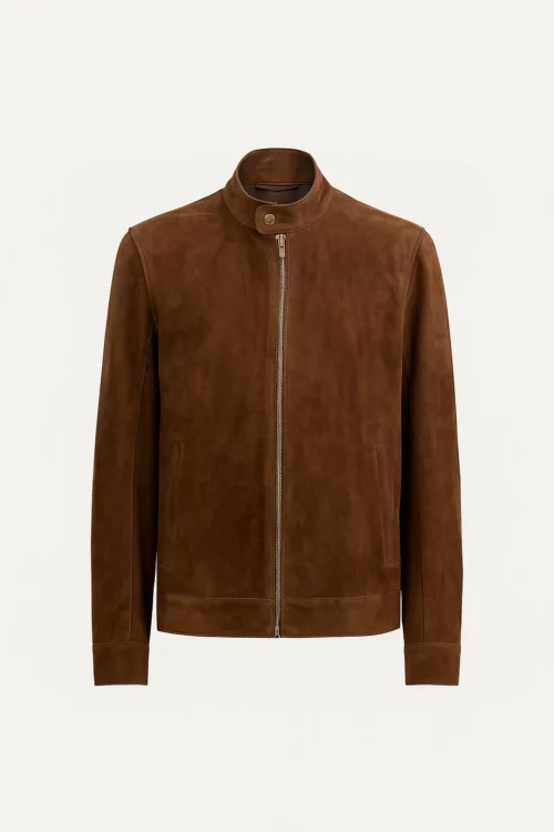 Men's Brown Suede Leather Biker Jacket