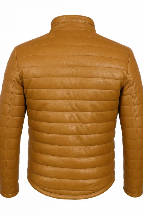 Men’s Camel Quilted Leather Puffer Jacket