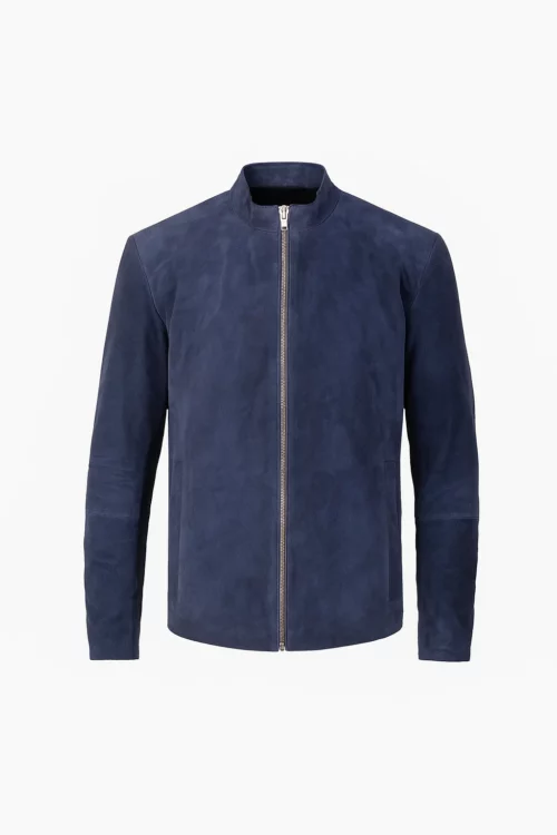 Mens Charcoal Navy Blue Suede Biker Jacket