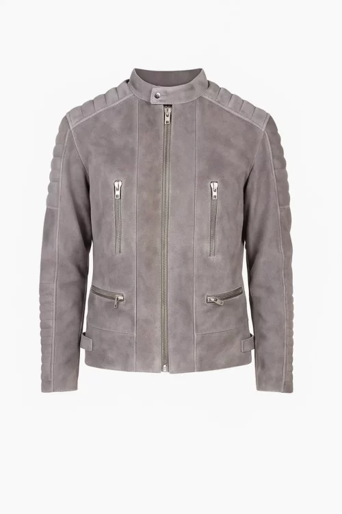 Mens Damian Grey Suede Biker Jacket