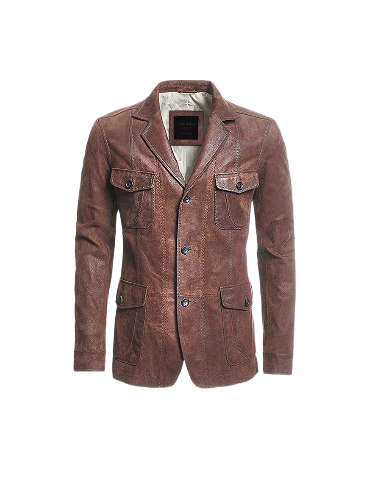 Mens Distressed Brown Leather Blazer