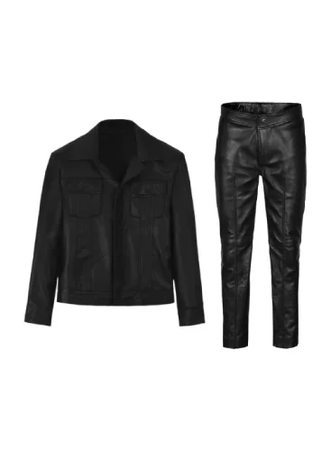 Mens Elvis Presley Black Leather Suit