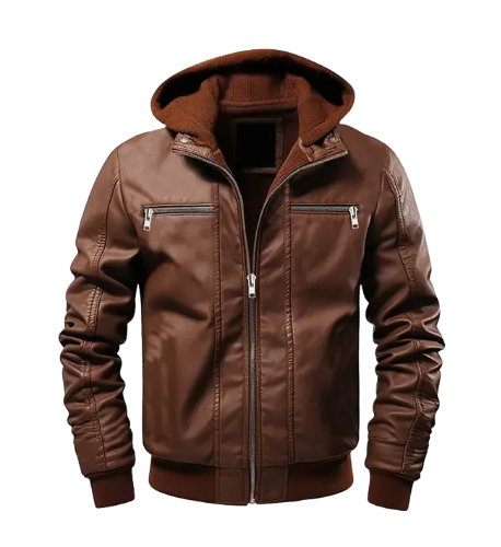 Men's Ethan Brown Hooded Leather Jacket