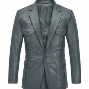 Mens Gray Sherpa Wax Leather Blazer