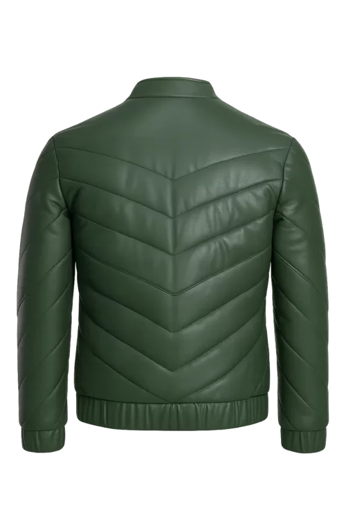 Men’s Green Puffer Leather Jacket