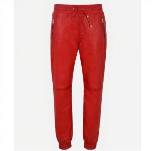 Mens Leather Jogging Bottom Trousers