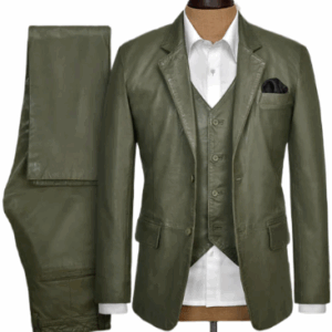 Mens Pure Leather Basicallo Green Suit