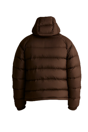 Mens Responsible Down Puffer Brown Jacket With Hood
