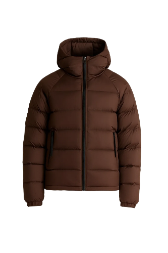 Mens Responsible Down Puffer Brown Jacket With Hood