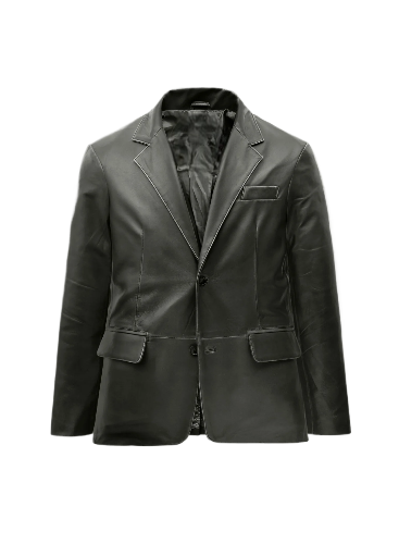 Mens Rubbed Charcoal Leather Blazer