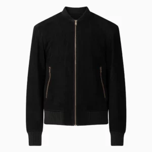 Mens Shane Black Suede Bomber Jacket