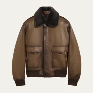 Men's Shearling Collar Bomber Leather Jacket