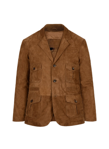 Mens Soft Caramel Brown Suede Leather Blazer