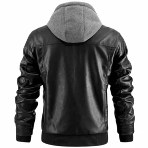Mens Warm Bomber Hooded Leather Jacket