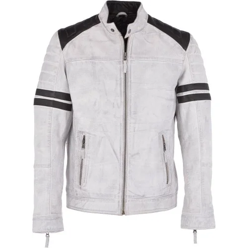 Men’s White Biker Leather Jacket