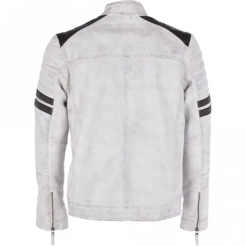 Men’s White Biker Leather Jacket