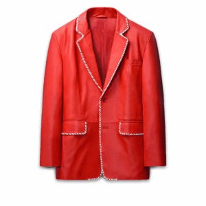 Mens White Striped Red Medieval Leather Blazer