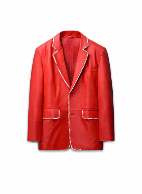 Mens White Striped Red Medieval Leather Blazer