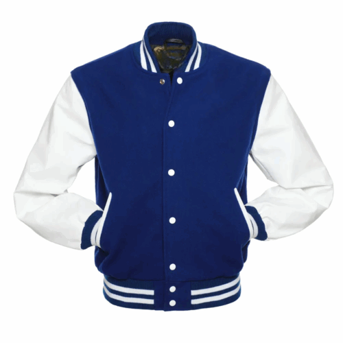Royal Blue Wool & White Leather Varsity Jacket