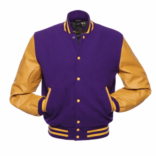 Unisex Purple Wool Leather Sleeves Varsity Jacket