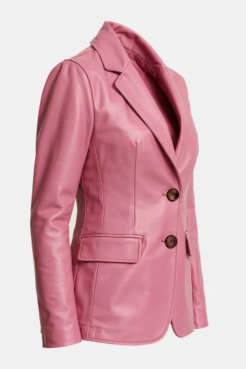 Women’s Two Button Pink Lambskin Leather Blazer