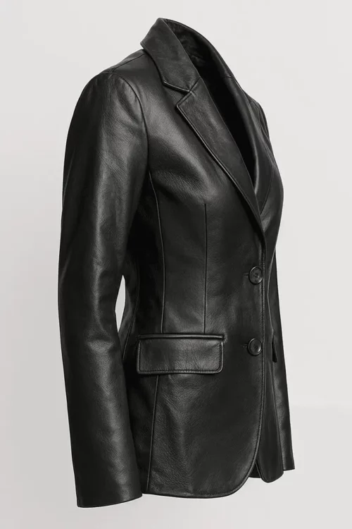 Women’s Two Button Black Lambskin Leather Blazer