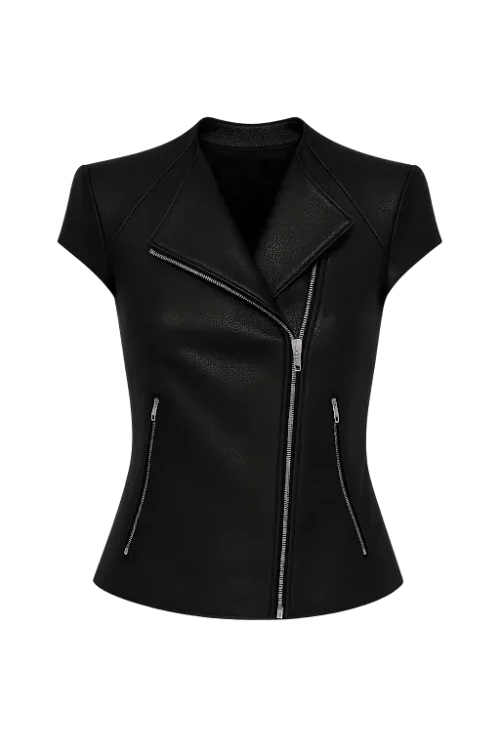 Womens Barbara Palvin Black Leather Top
