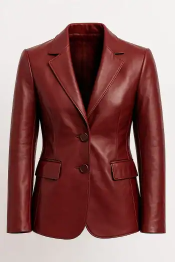 Women’s Burgundy Maroon Lambskin Leather Blazer