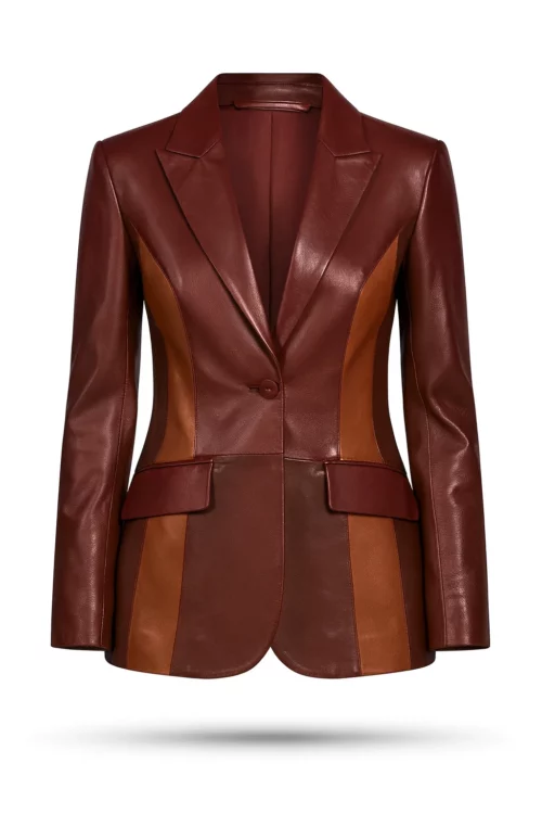 Women’s Burgundy Two Tone Lambskin Leather Blazer