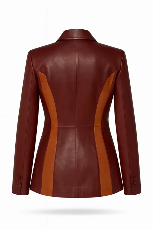 Women’s Burgundy Two Tone Lambskin Leather Blazer