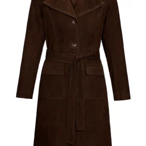 Womens Dark Brown Suede Alpine Leather Long Coat