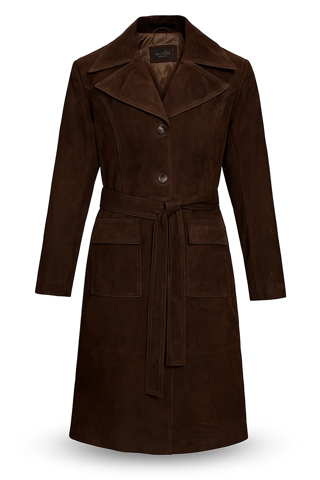 Womens Dark Brown Suede Alpine Leather Long Coat