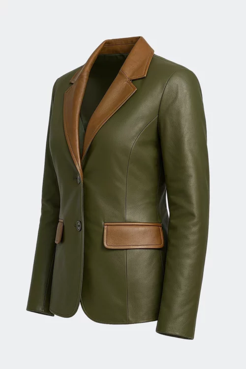 Women’s Olive Green Lambskin Leather Blazer