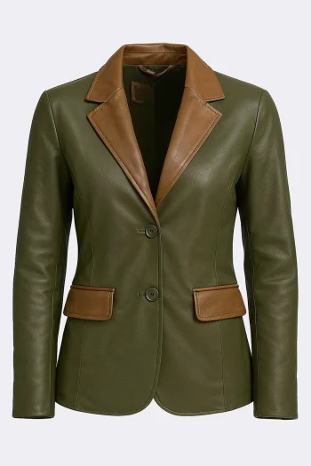 Women’s Olive Green Lambskin Leather Blazer