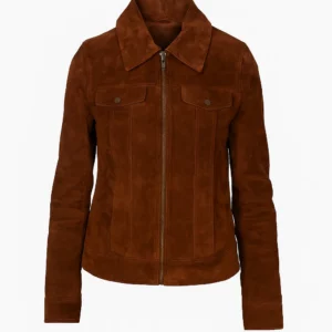 Womens Suzy Brown Suede Trucker Jacket