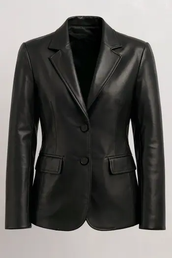 Women’s Two Button Black Lambskin Leather Blazer