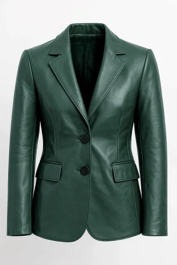 Women’s Two-Button Green Lambskin Leather Blazer