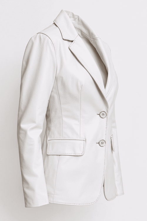 Women’s Two-Button Lambskin White Leather Blazer