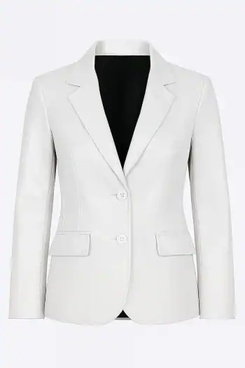 Women’s Two-Button Lambskin White Leather Blazer