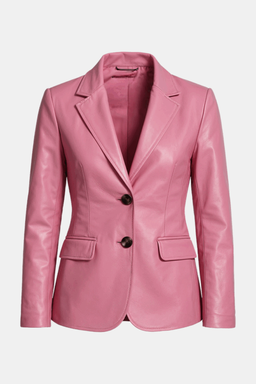 Women’s Two Button Pink Lambskin Leather Blazer