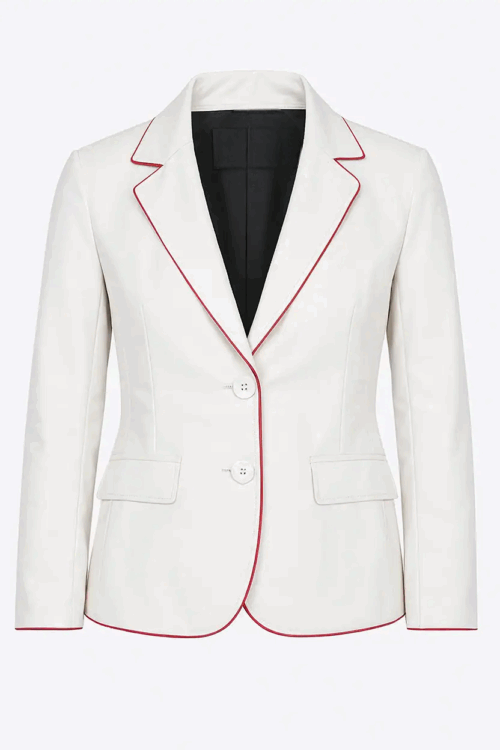 Women’s White Leather Red Border Blazer