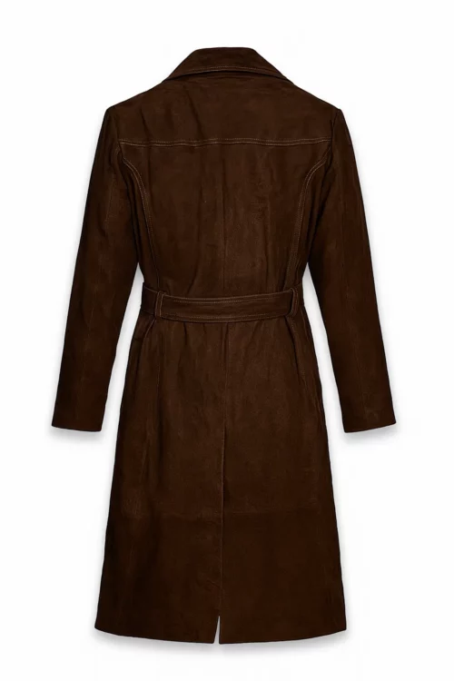 Womens Dark Brown Suede Alpine Leather Long Coat
