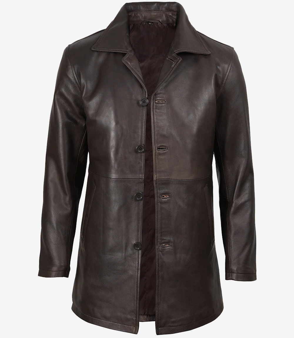 Mens Distressed Brown Vintage Car Leather Coat