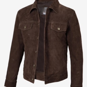 Men's Real Dark Brown Suede Trucker Style Jacket